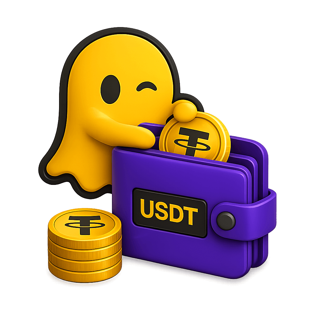 3D USDT wallet with a top-up sign